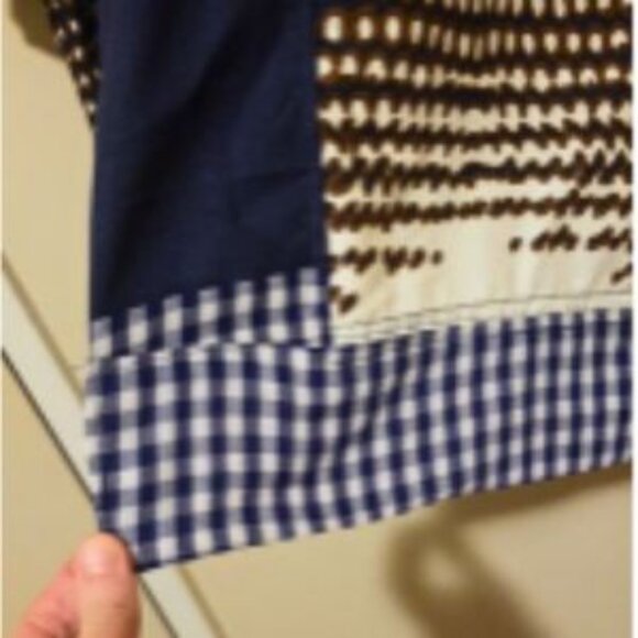 One-of-a-Kind Indigo blue & ivory print Patchwork Kimono | Blue Gingham Trim - Picture 4 of 12